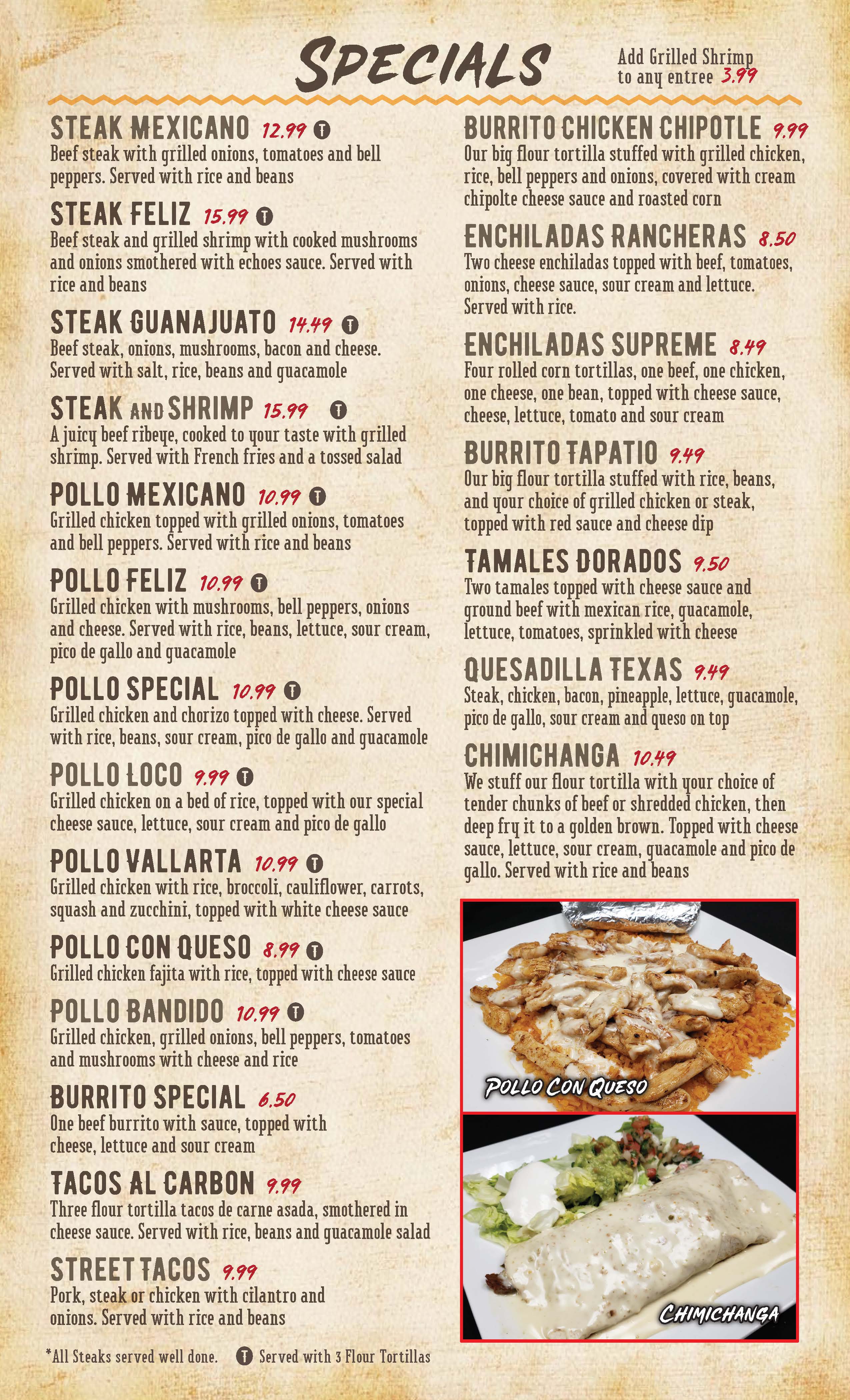 Menu | Mexican and Homestyle Cooking | The Rodeo in Okmulgee