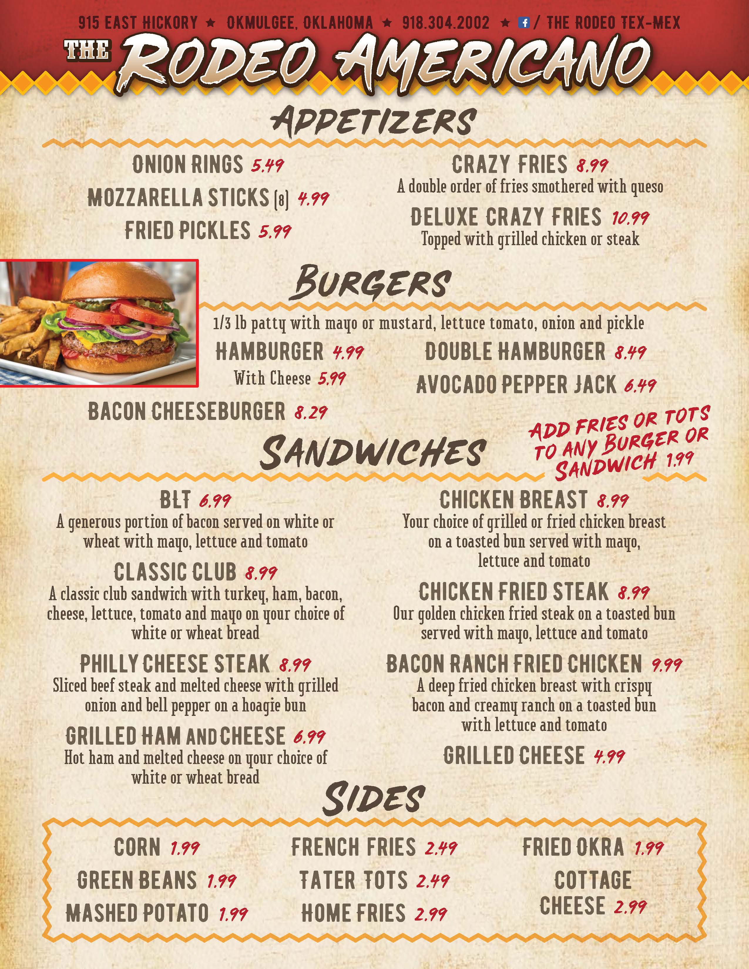 Menu mexican and homestyle cooking the rodeo in okmulgee